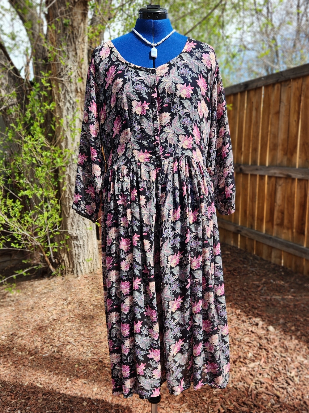 Vintage 90s Starina Sheer Floral Rayon Midi Dress Size M